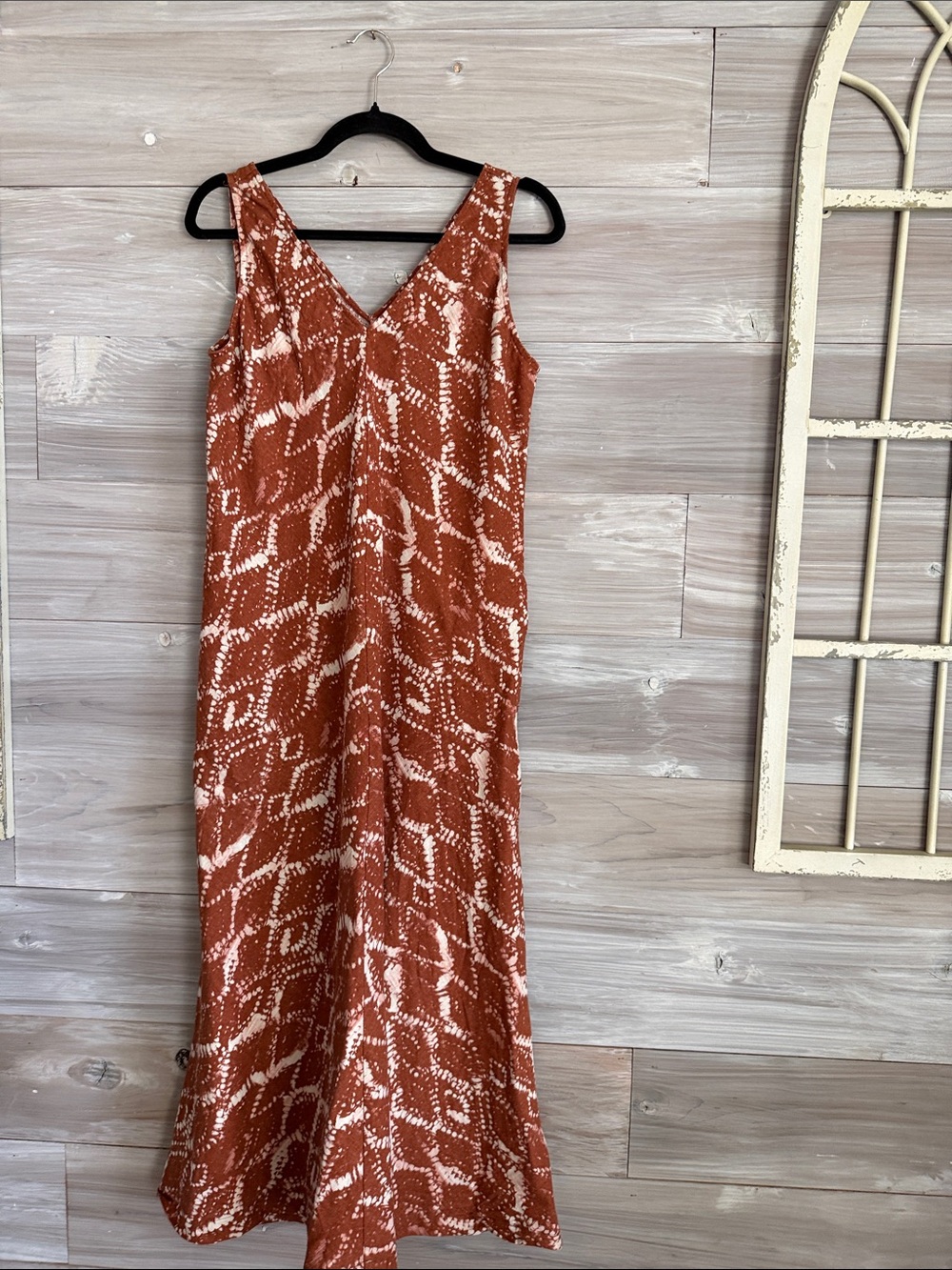Simply Vera Vera Wang Rust and White Printed Maxi Dress Linen Medium